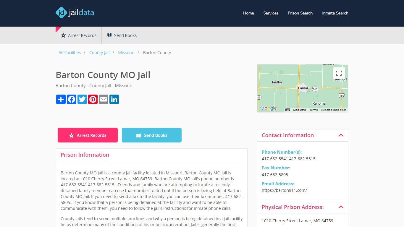 Barton County MO Jail Inmate Search and Prisoner Info - Lamar, MO